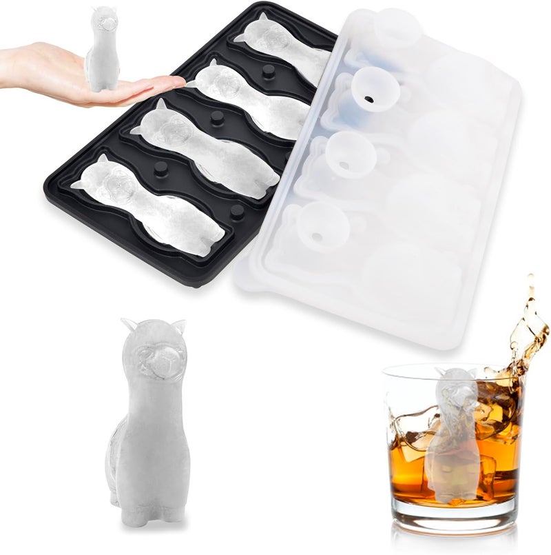 Nerien Alpaca Ice Cube Tray Mold - 3D Alpaca Shape Ice Cube Trays, Cute Ice Cube Molds for Whiskey Bourbon, 4-Hole Large Fun Shapes Ice Cube Trays, Funny Alpaca Gifts for Alpaca Lovers Women Men - Image 1